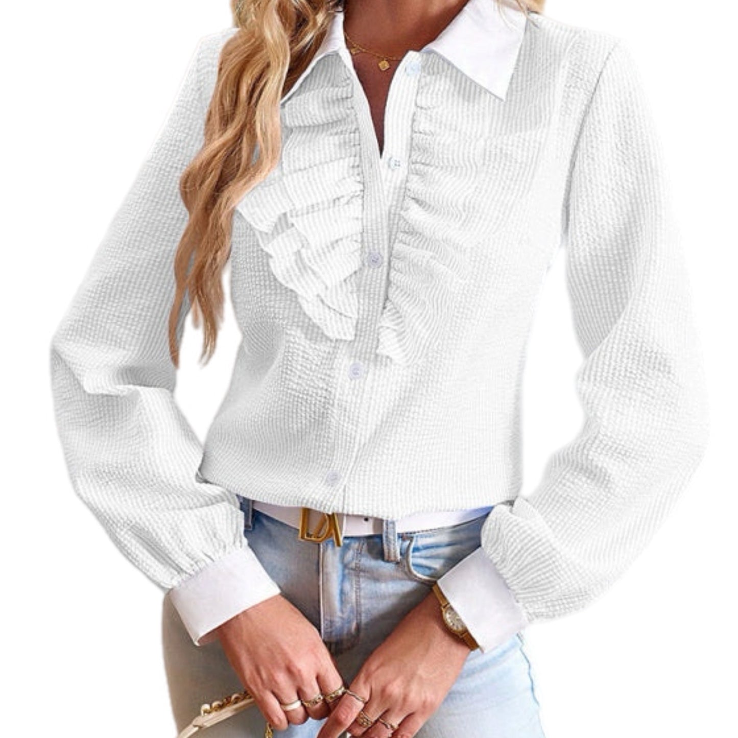 Button Up Blouse with Ruffles