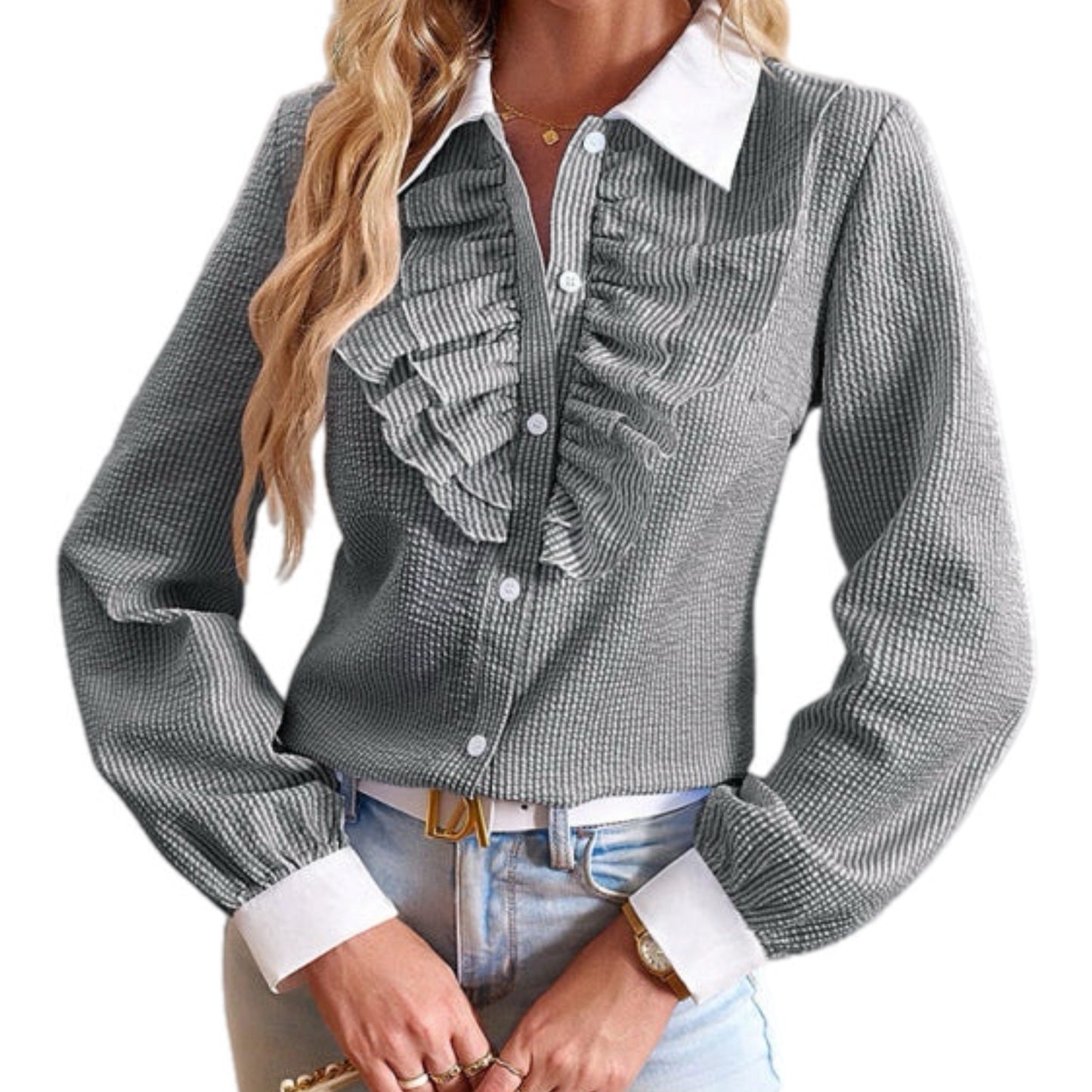 Button Up Blouse with Ruffles