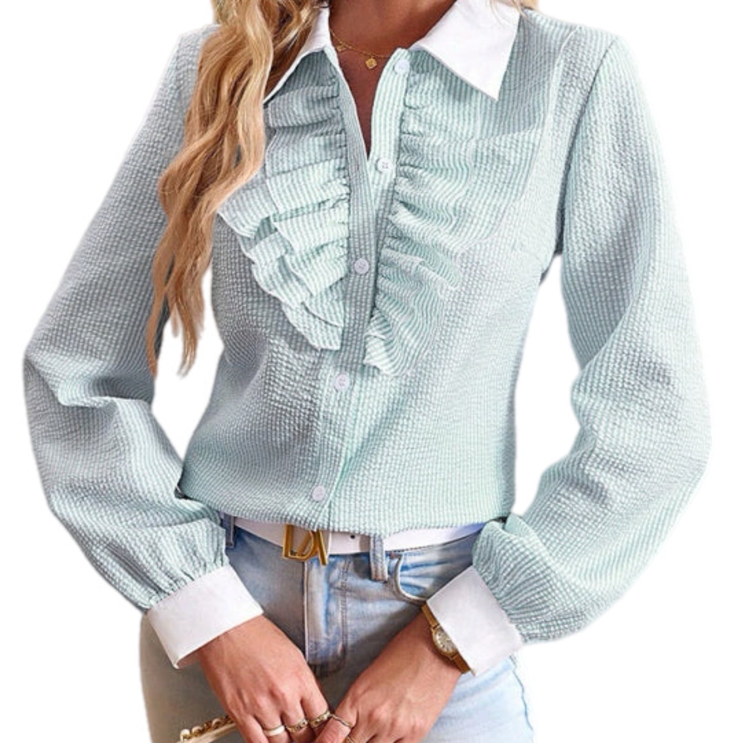 Button Up Blouse with Ruffles