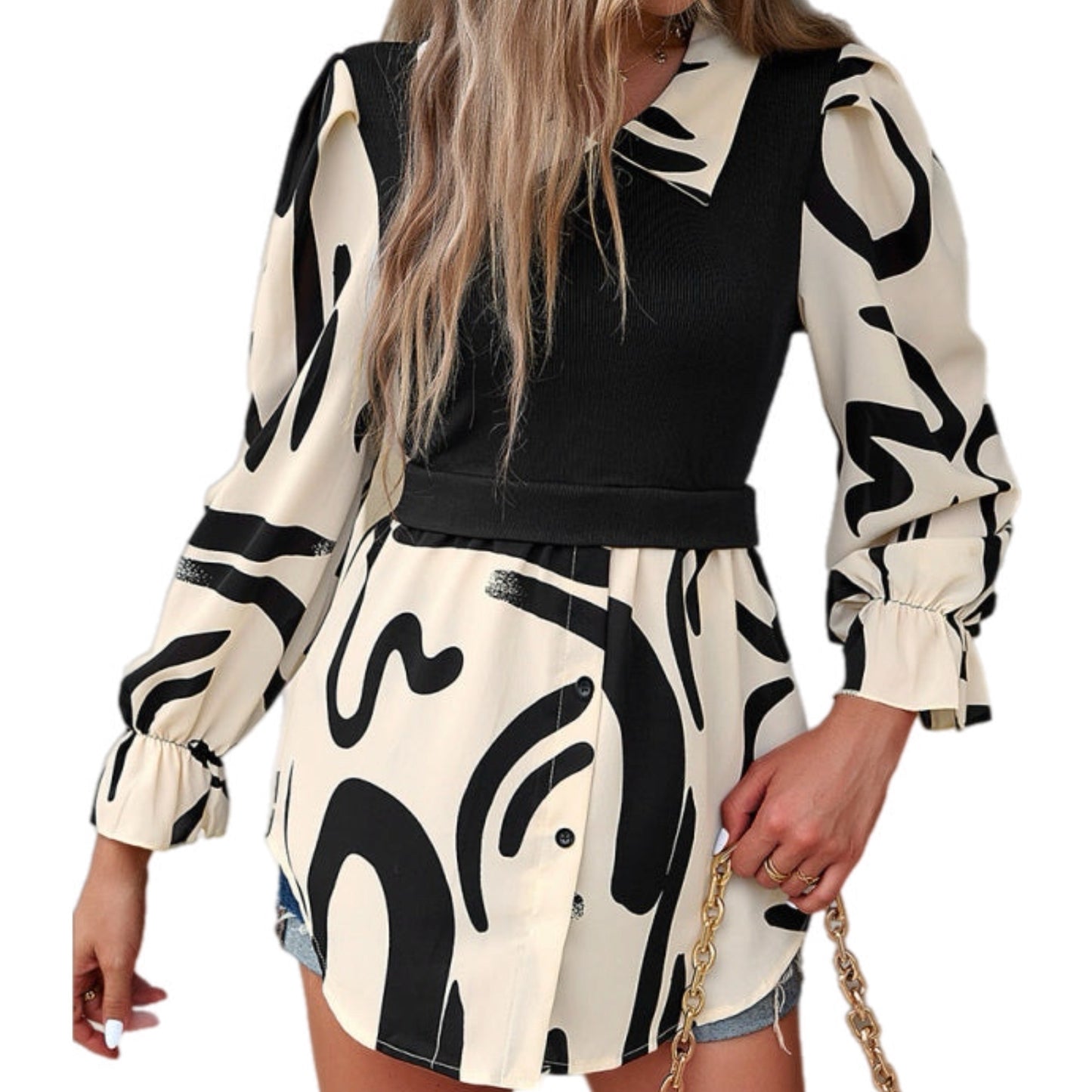 Long Sleeve Patterned Blouse