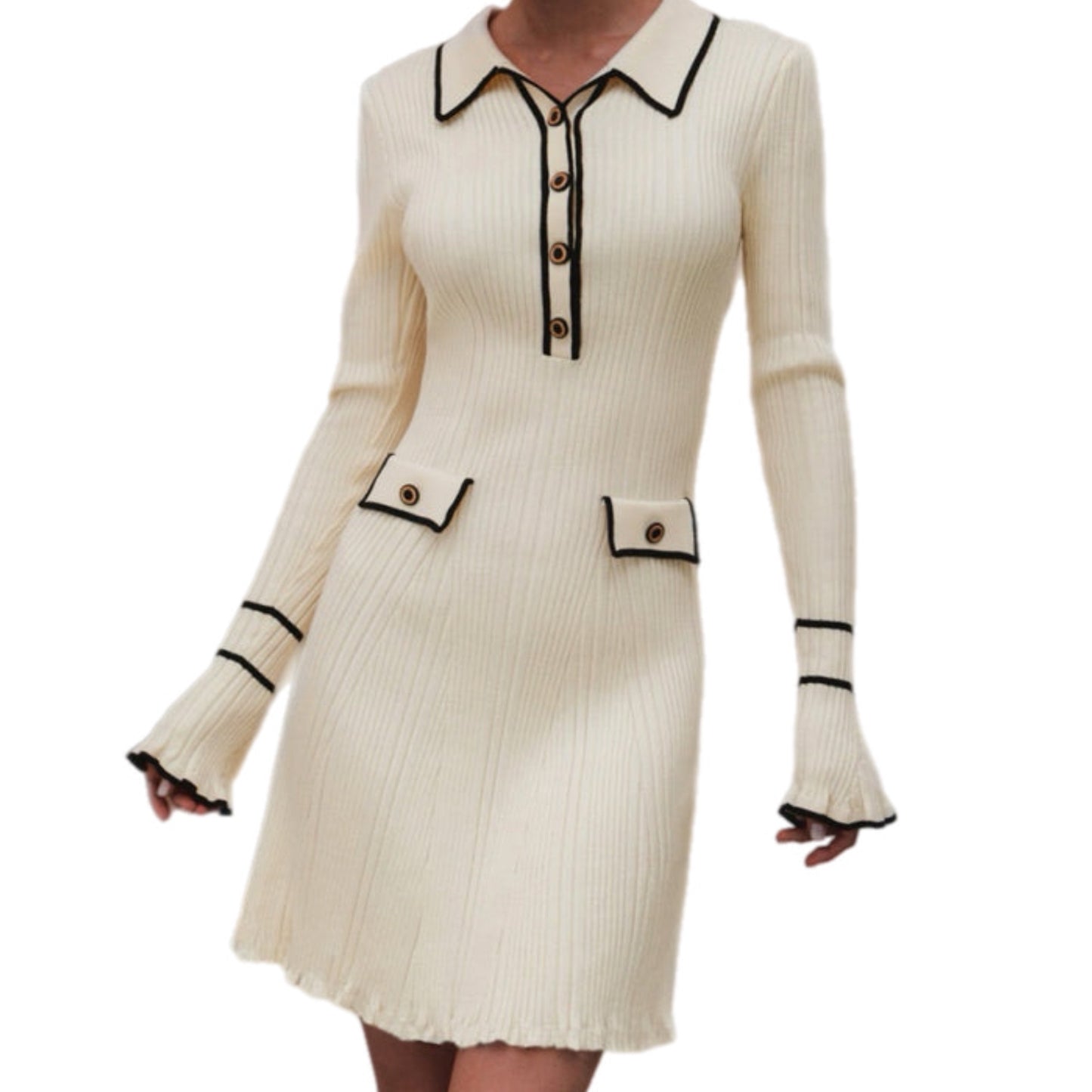 Knit Collar Long Sleeve Dress