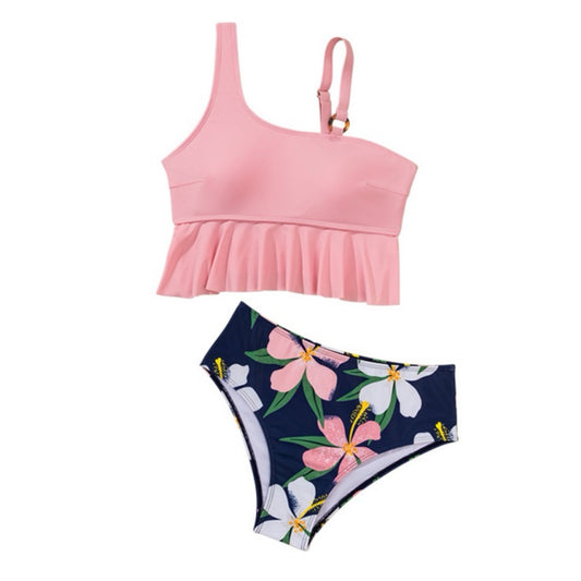 Pink Two Piece Ruffle Swim Set