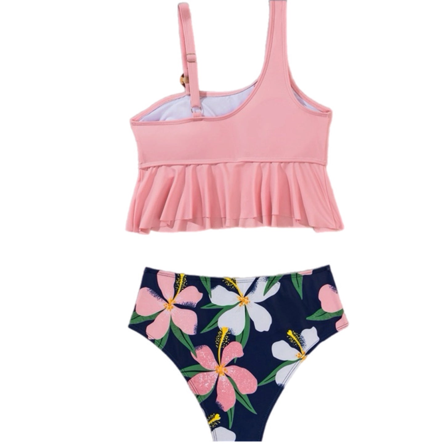 Pink Two Piece Ruffle Swim Set