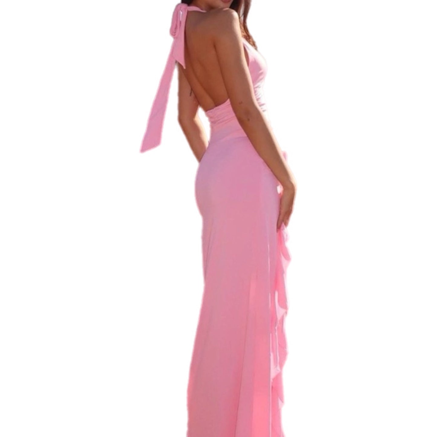 Halter Neck Ruffle Maxi Dress