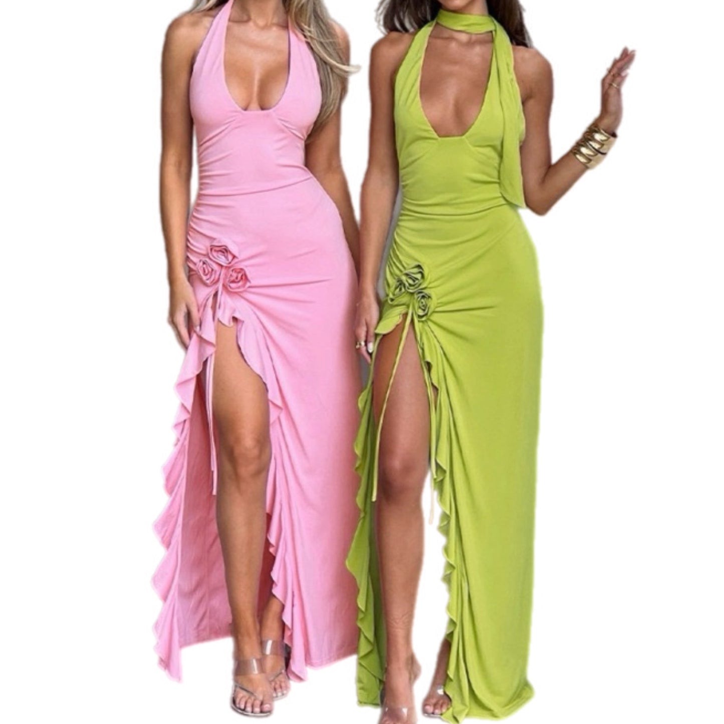 Halter Neck Ruffle Maxi Dress