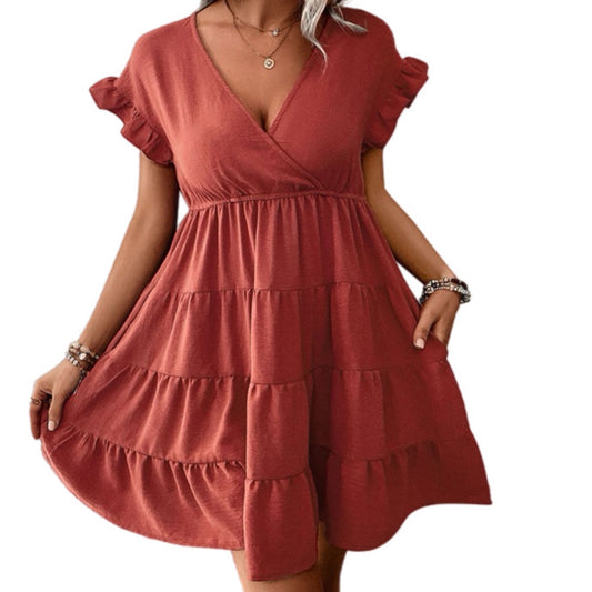 Red Ruffle Short Dress