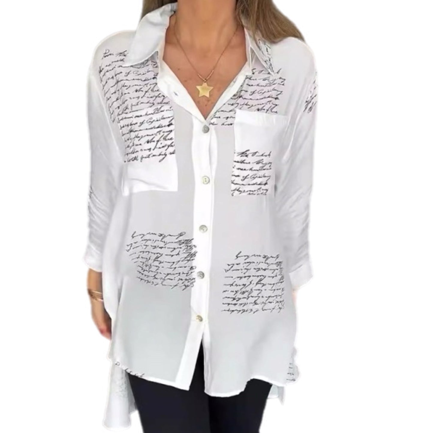 Letter Print Button Up Shirt