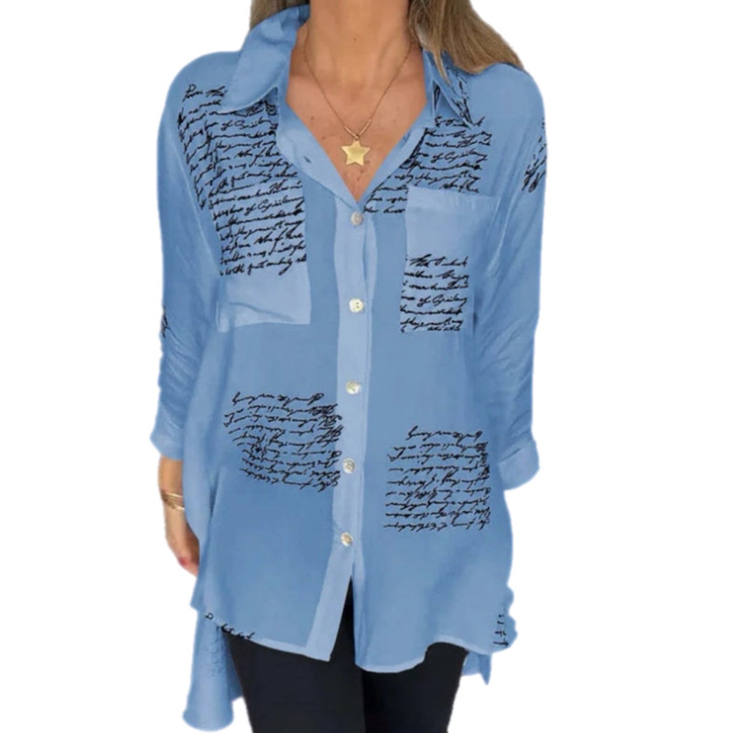 Letter Print Button Up Shirt