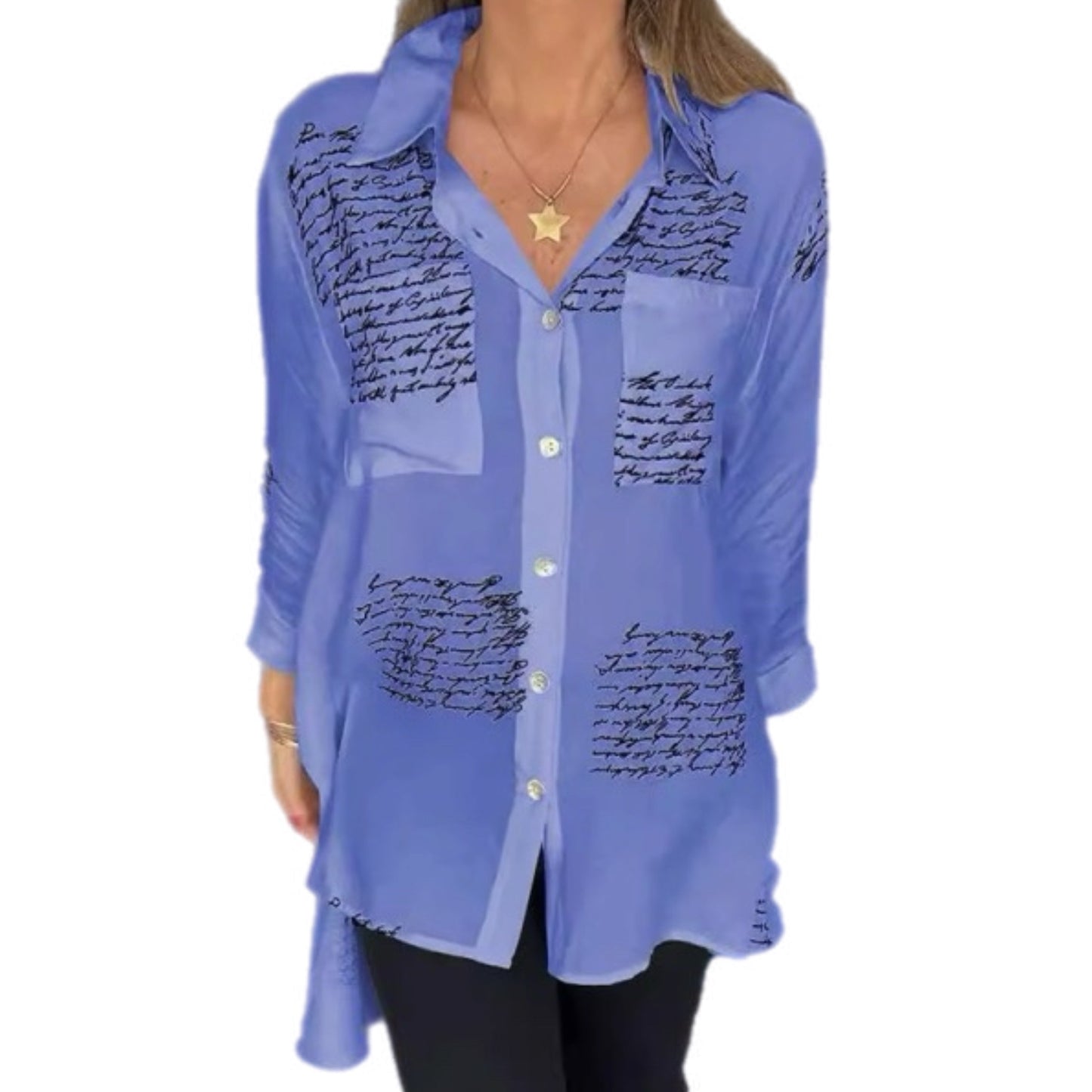 Letter Print Button Up Shirt