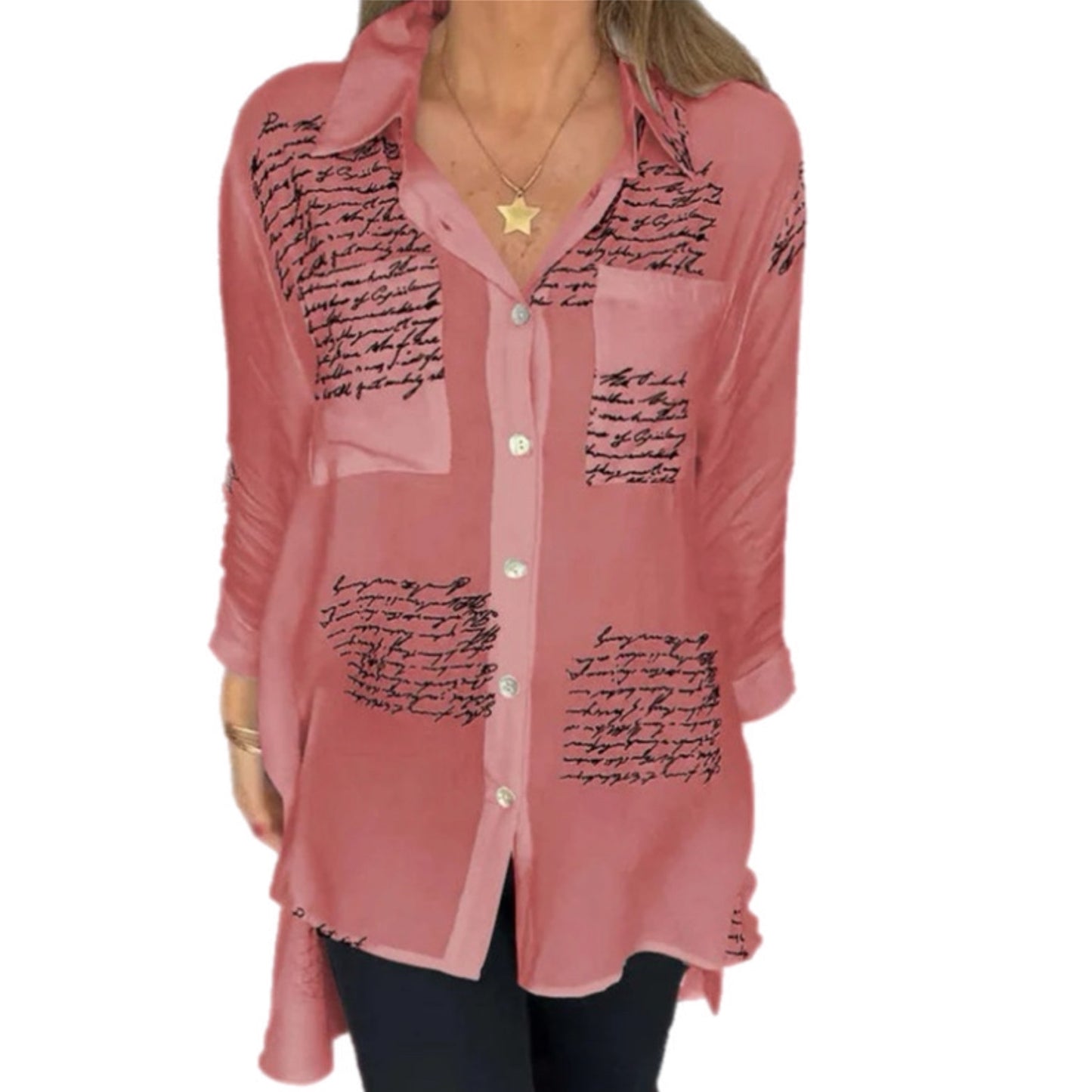 Letter Print Button Up Shirt