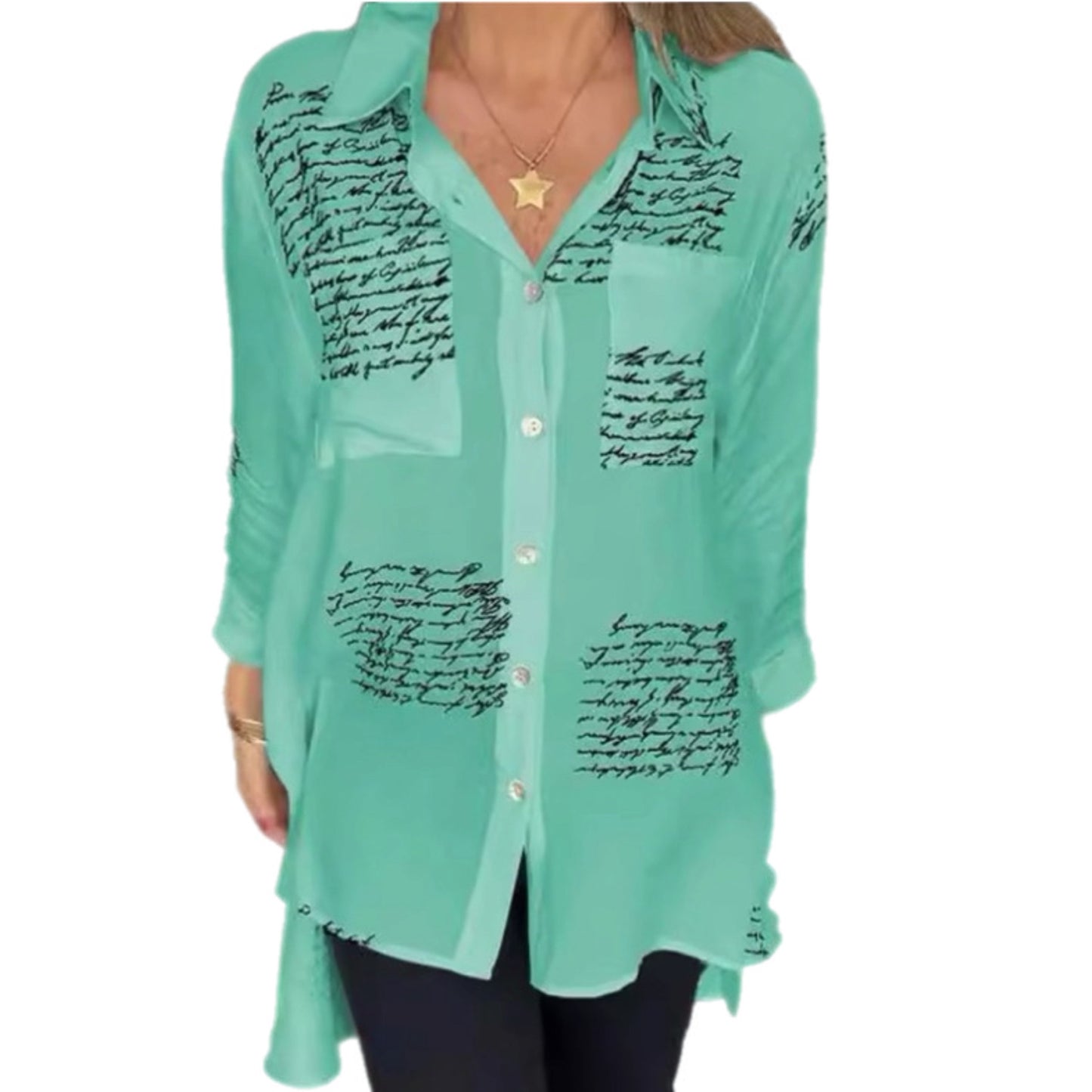 Letter Print Button Up Shirt