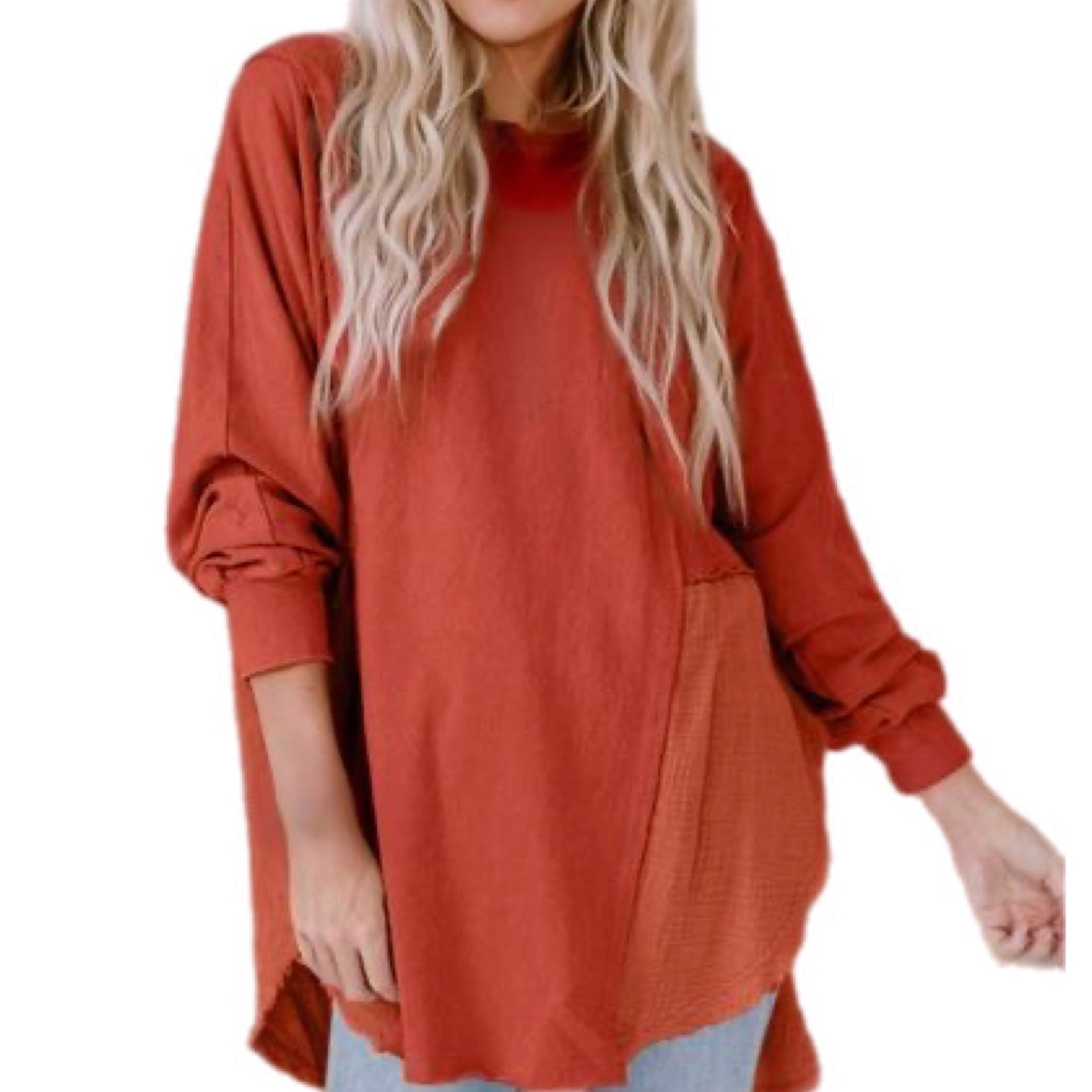 Contrast Cotton-Blend Long Sleeve Blouse