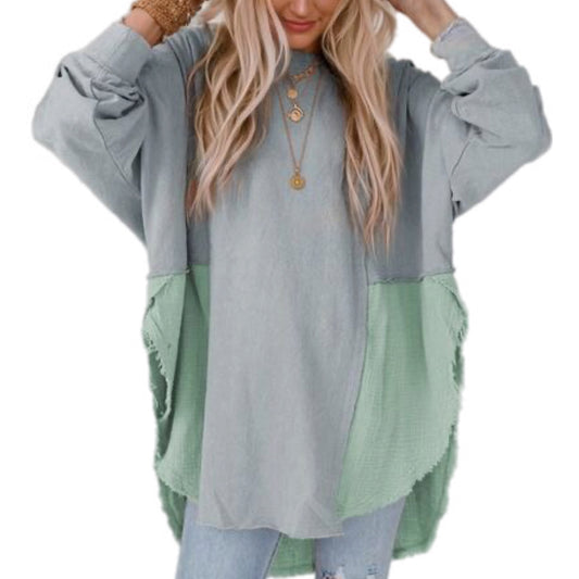 Contrast Cotton-Blend Long Sleeve Blouse