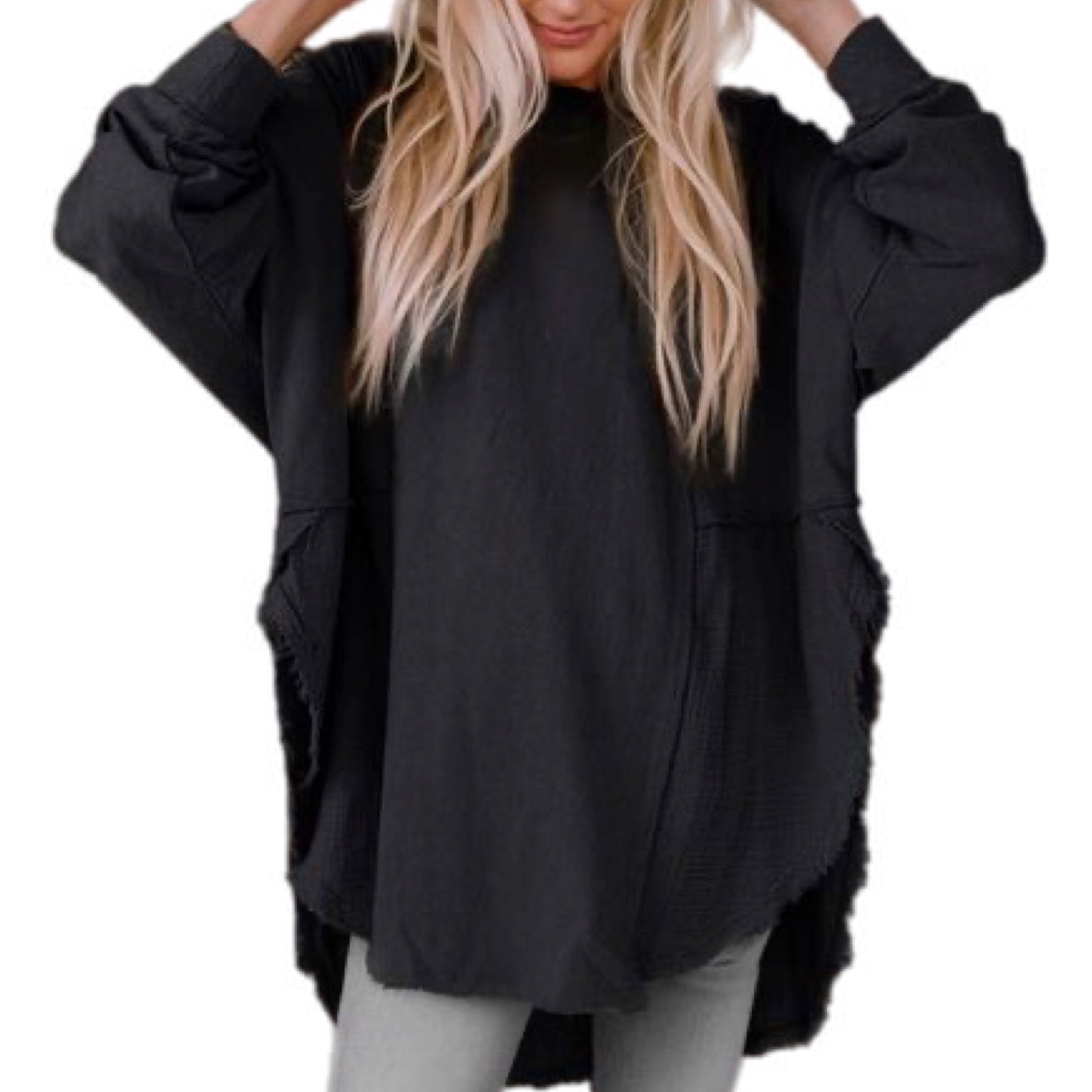 Contrast Cotton-Blend Long Sleeve Blouse