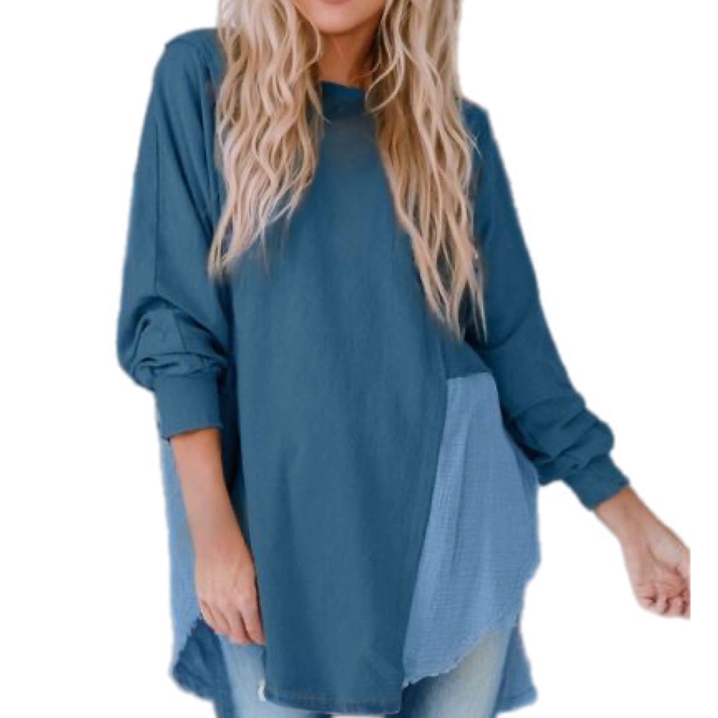 Contrast Cotton-Blend Long Sleeve Blouse