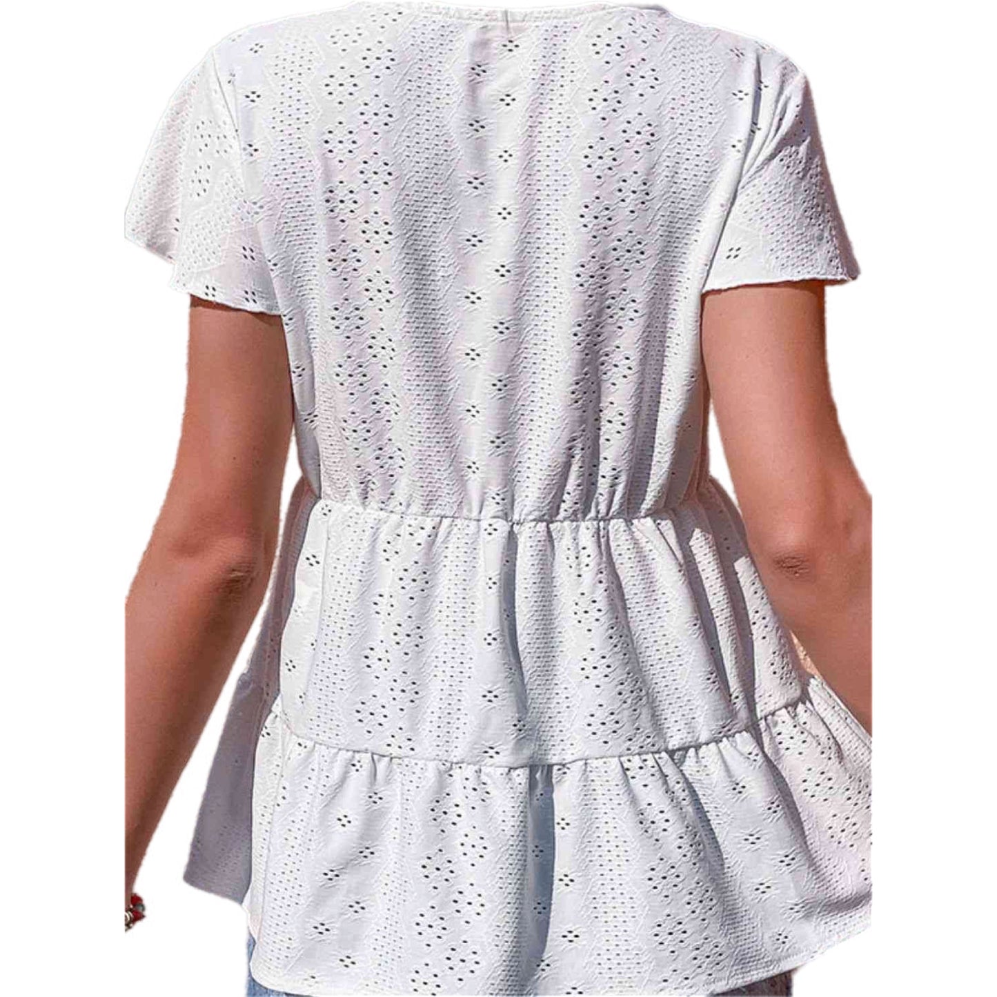 Button Flutter Sleeve Tiered Blouse