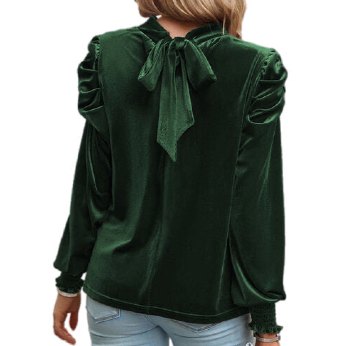 Velvet Tie Up Mock Neck Long Sleeve Blouse