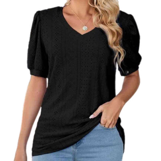 Causal & Girly Puff Sleeve V-Neck Top