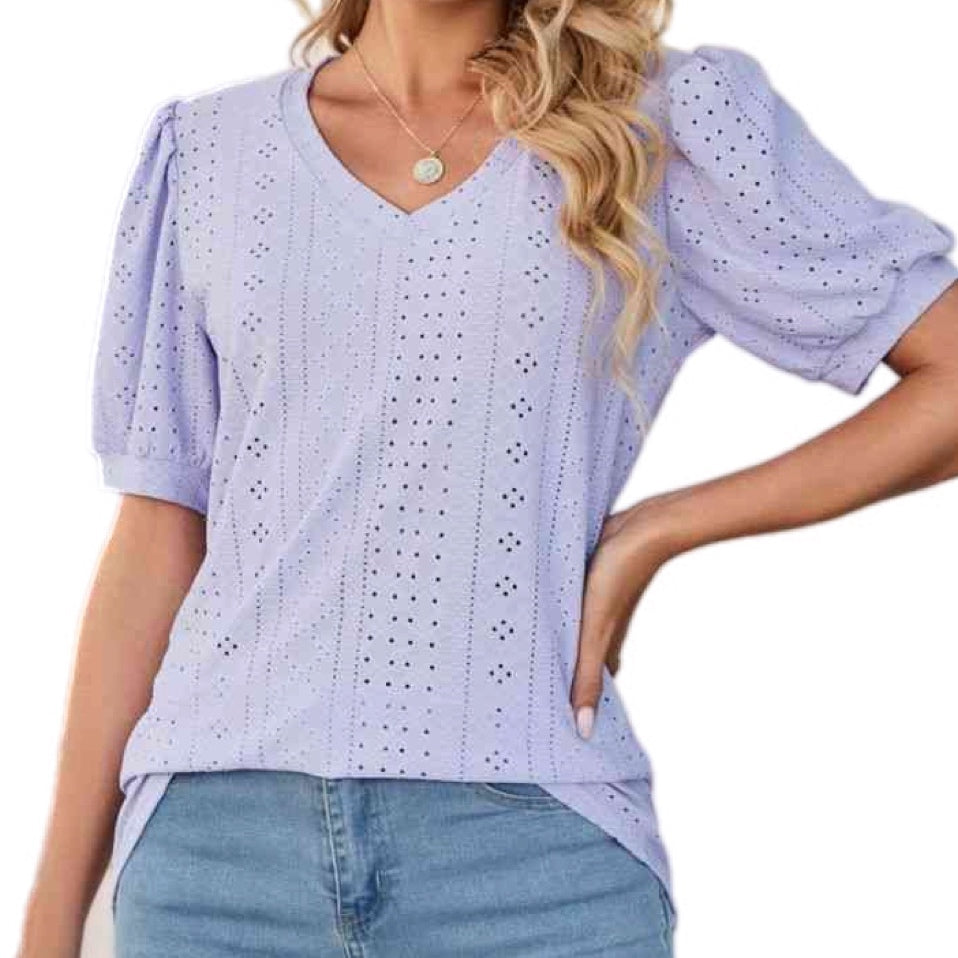 Causal & Girly Puff Sleeve V-Neck Top