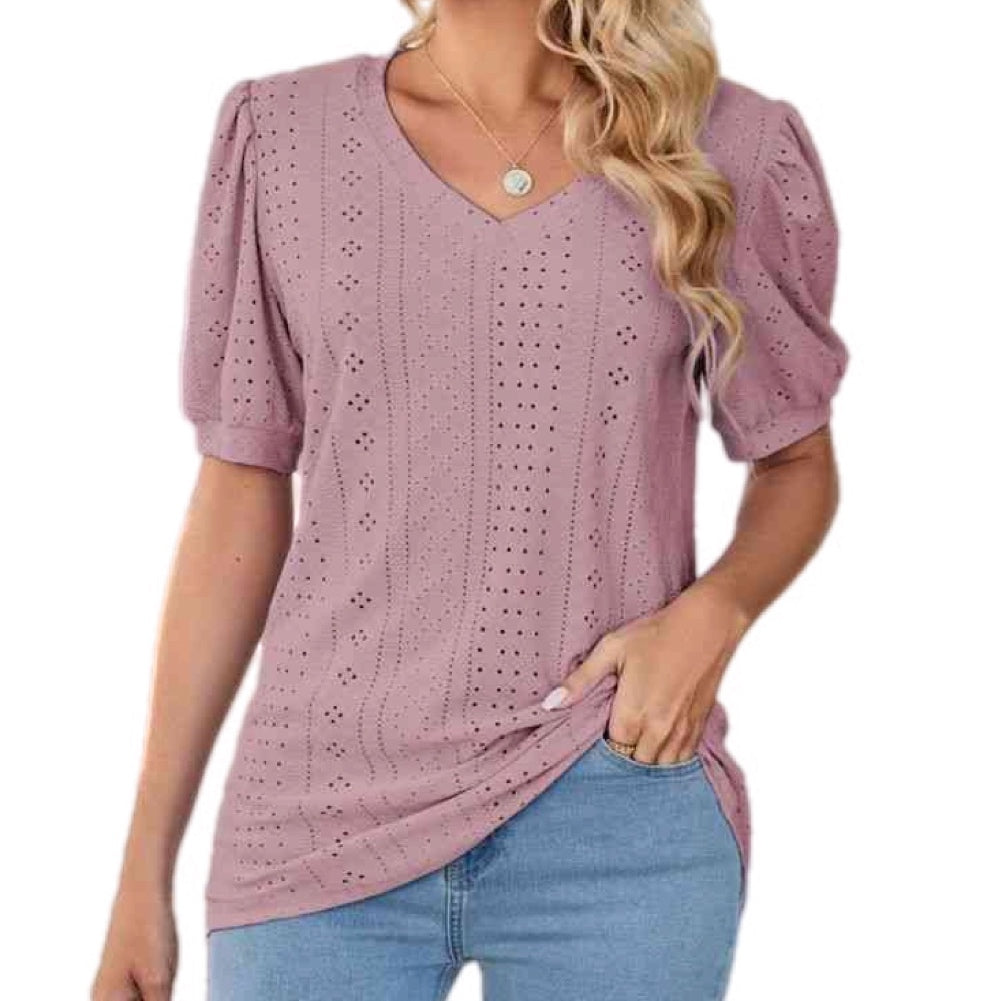 Causal & Girly Puff Sleeve V-Neck Top