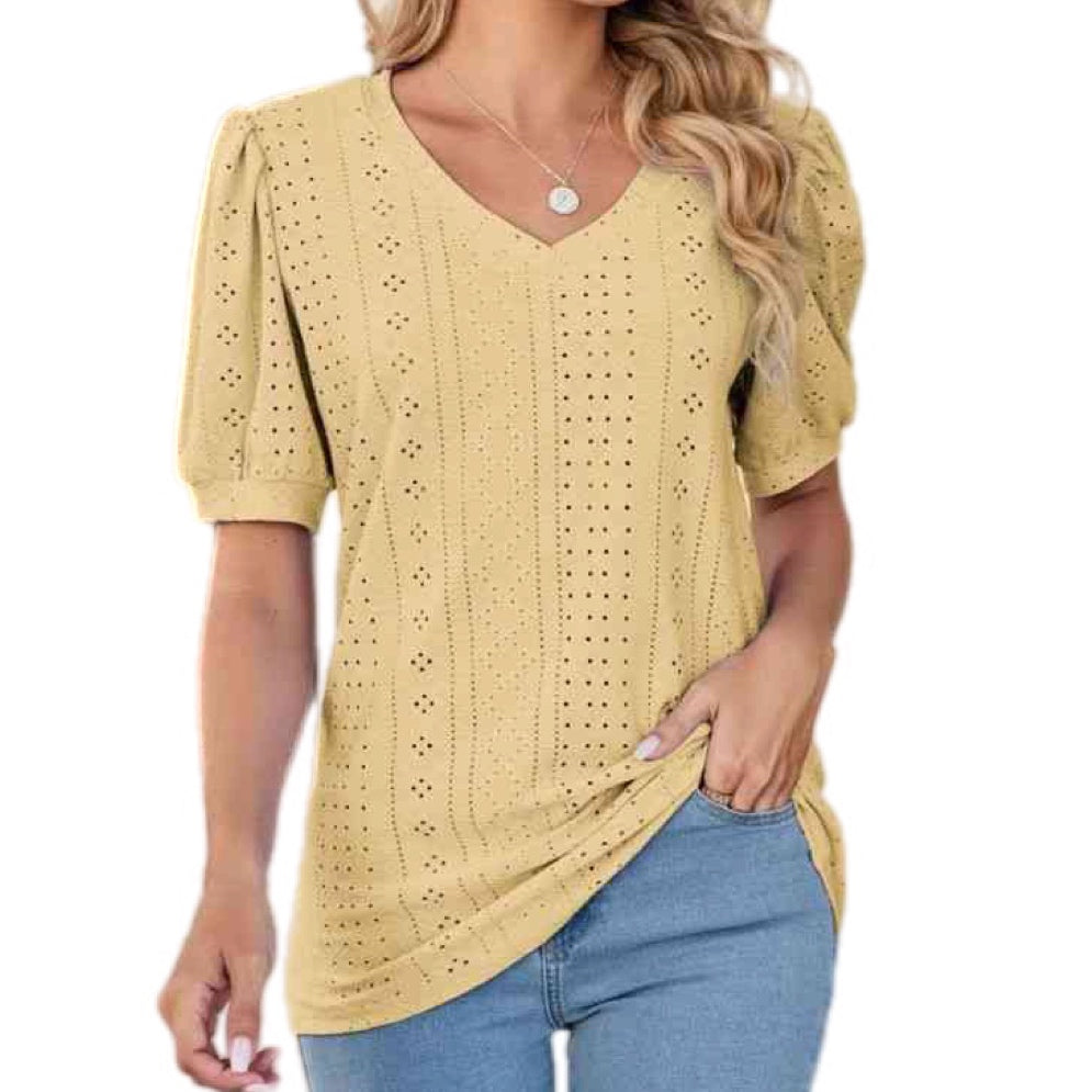 Causal & Girly Puff Sleeve V-Neck Top