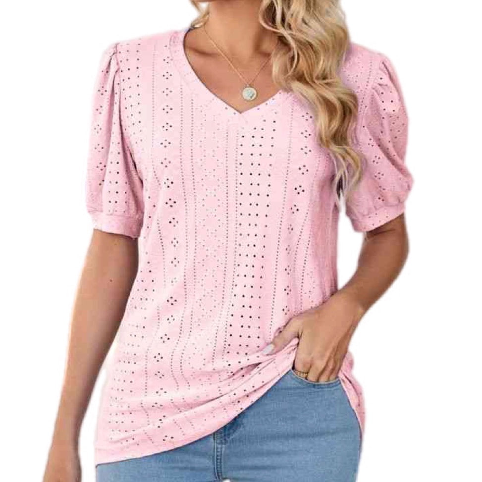 Causal & Girly Puff Sleeve V-Neck Top