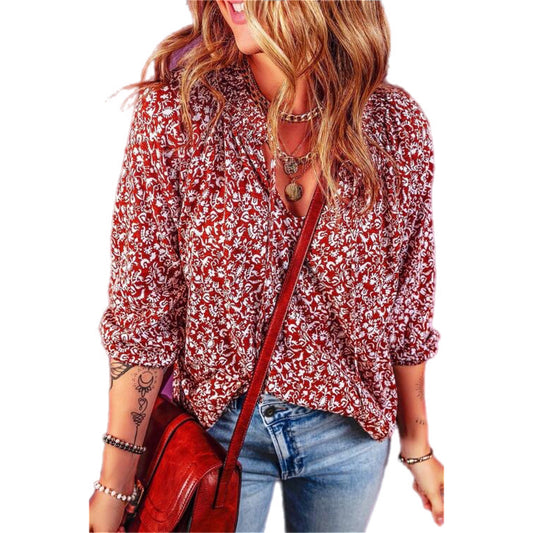 Printed Tie Neck Ballon Sleeve