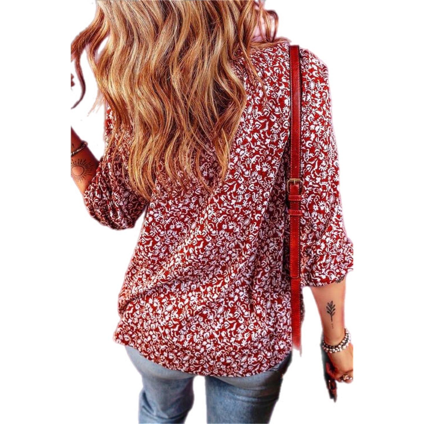 Printed Tie Neck Ballon Sleeve