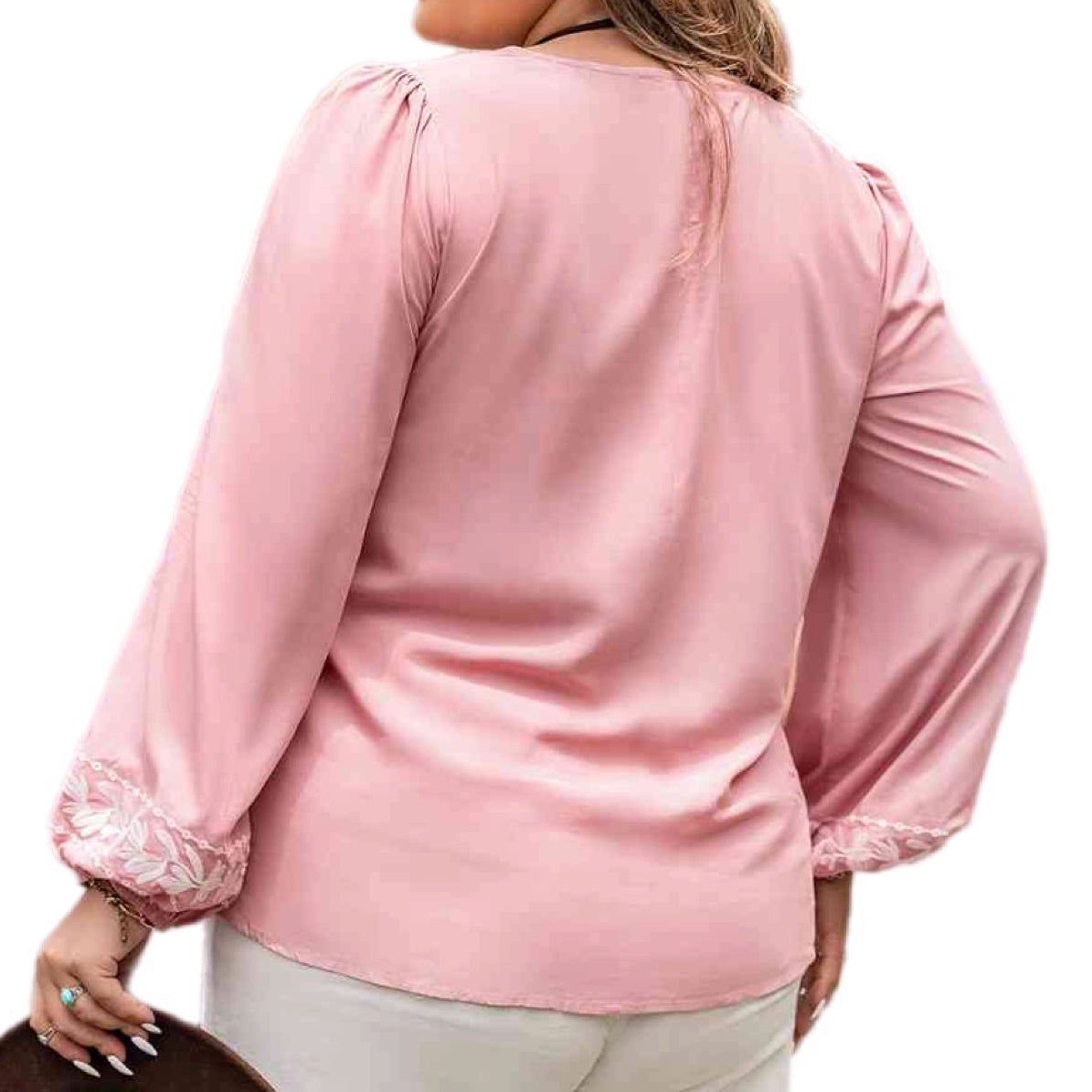 Plus Size Tie Neck Puff Sleeve Blouse