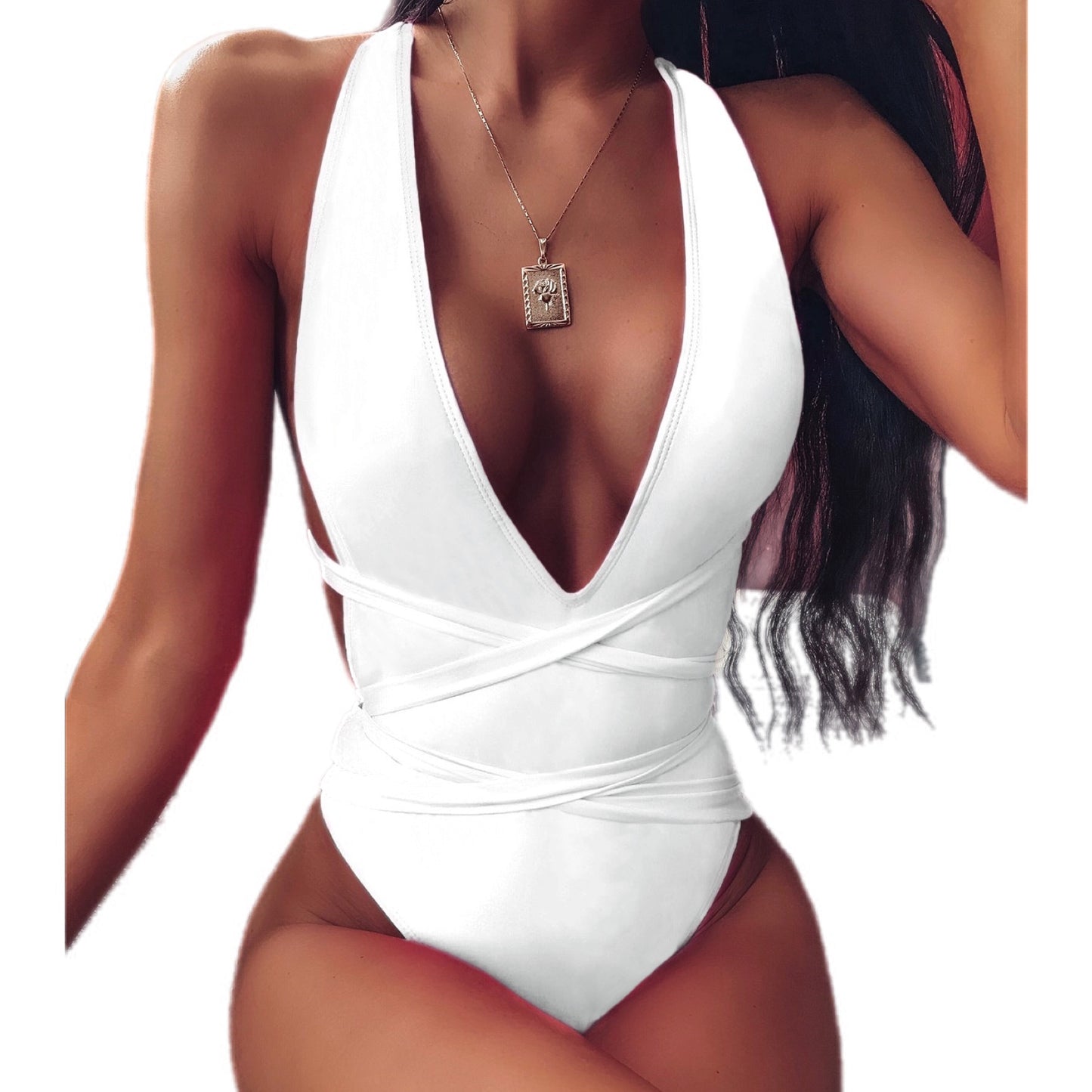 Luxe Halter Deep V Tied One-Piece