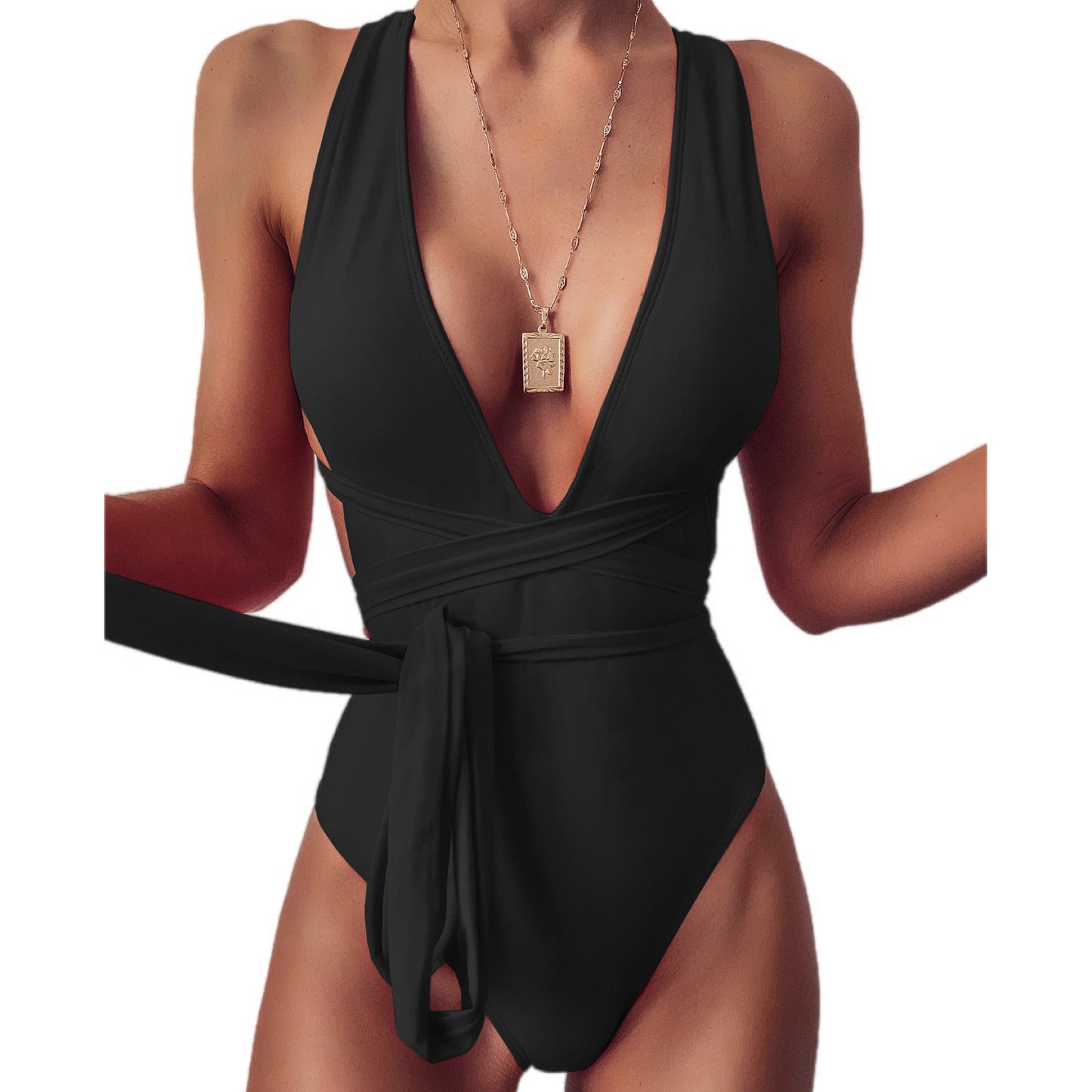 Luxe Halter Deep V Tied One-Piece