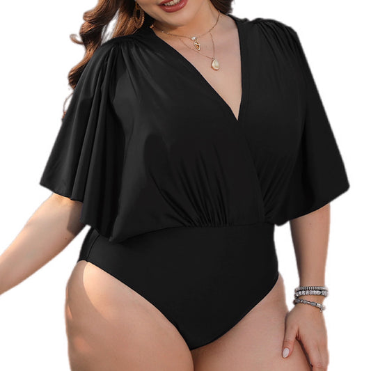 Plus Size Ruched Surplice Neck One-Piece Swimsuit