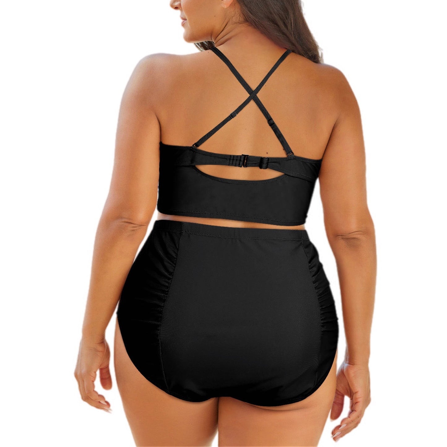 High Waisted Halter Crisscross Ruched Two-Piece