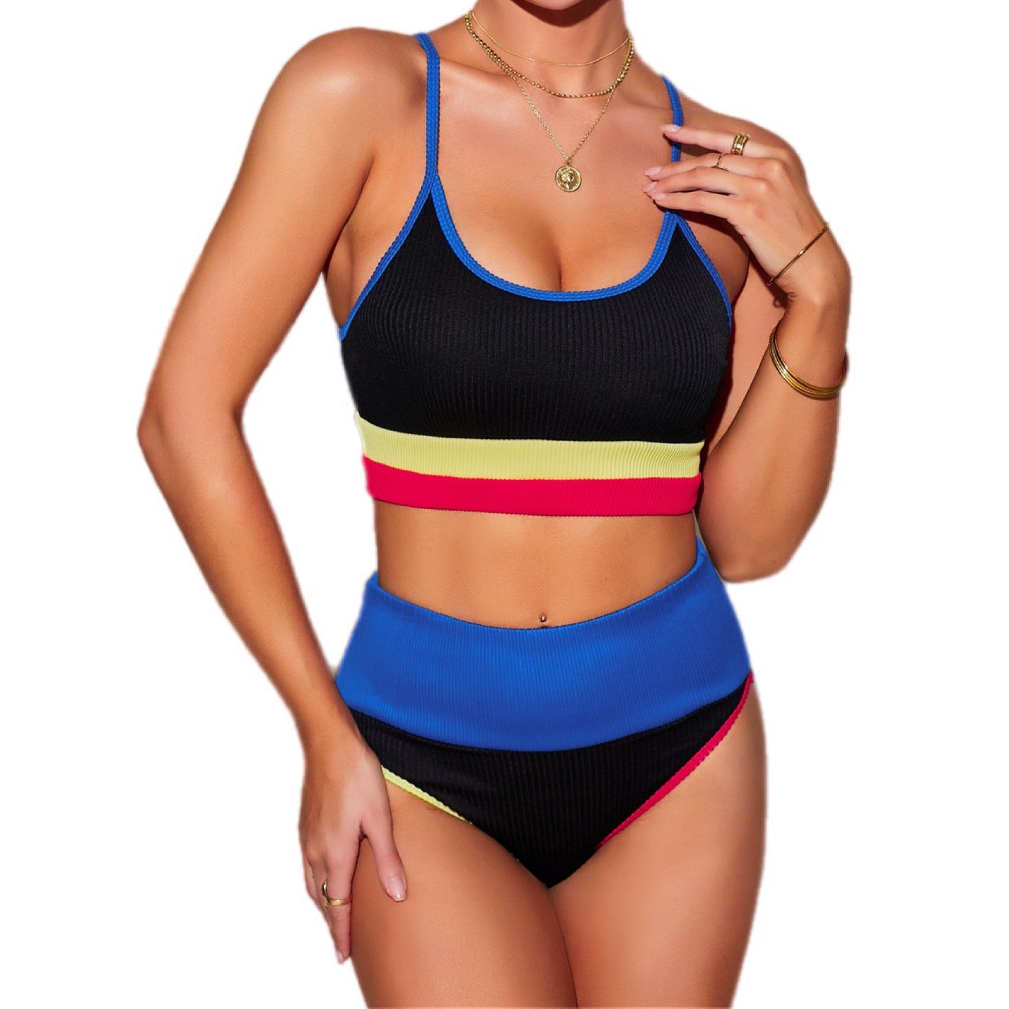 Color Contrast Spaghetti Strap Two-Piece