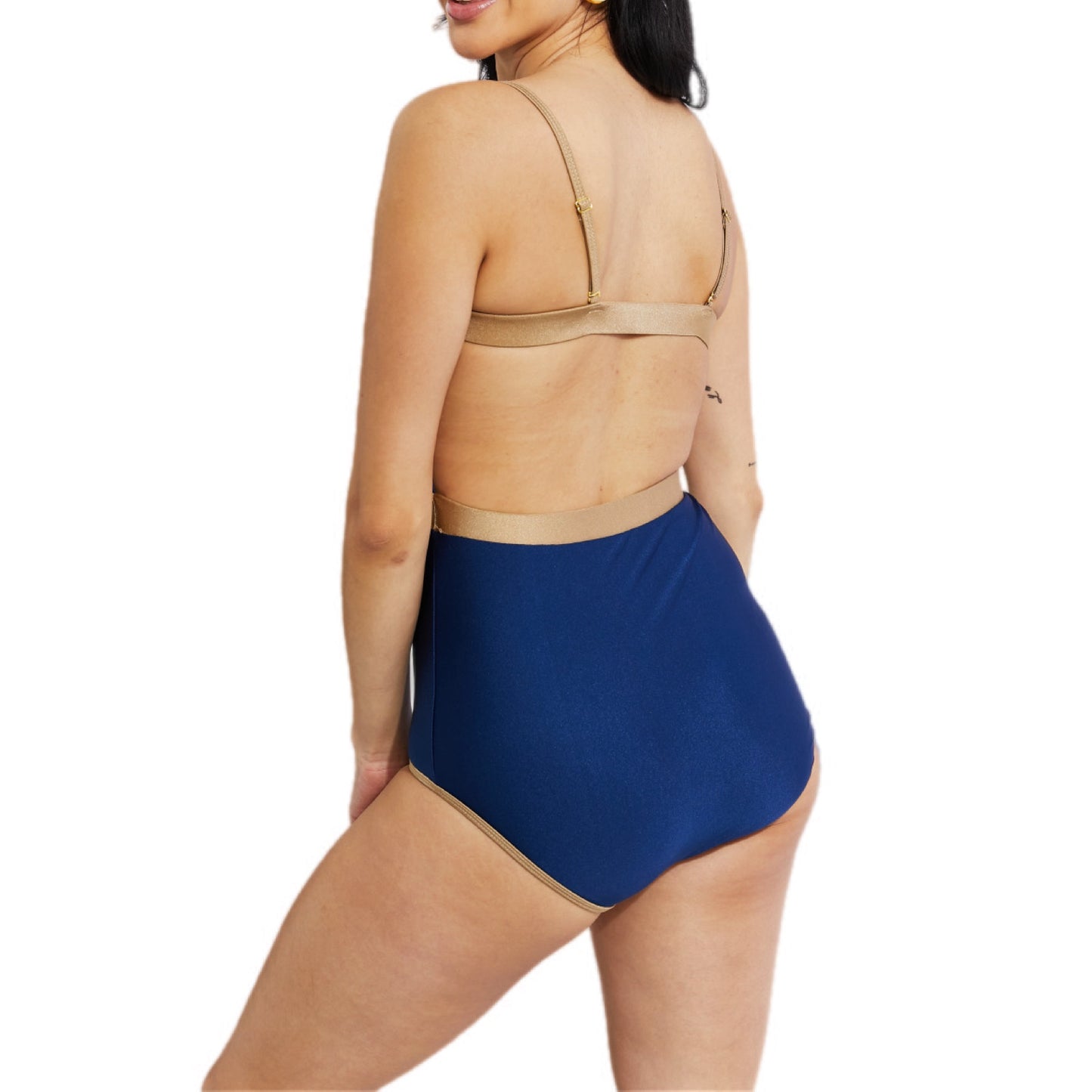 Open Back Contrast Trim One-Piece Swimsuit