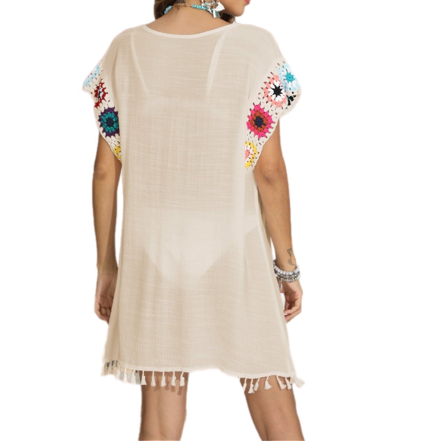 Boat Neck Flutter Sleeve Cover Up With Tassels