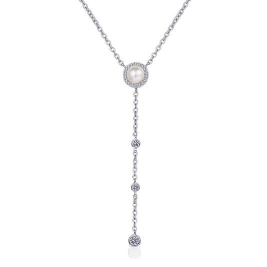 Luminous Elegance Y-Drop Pearl Moissanite Necklace