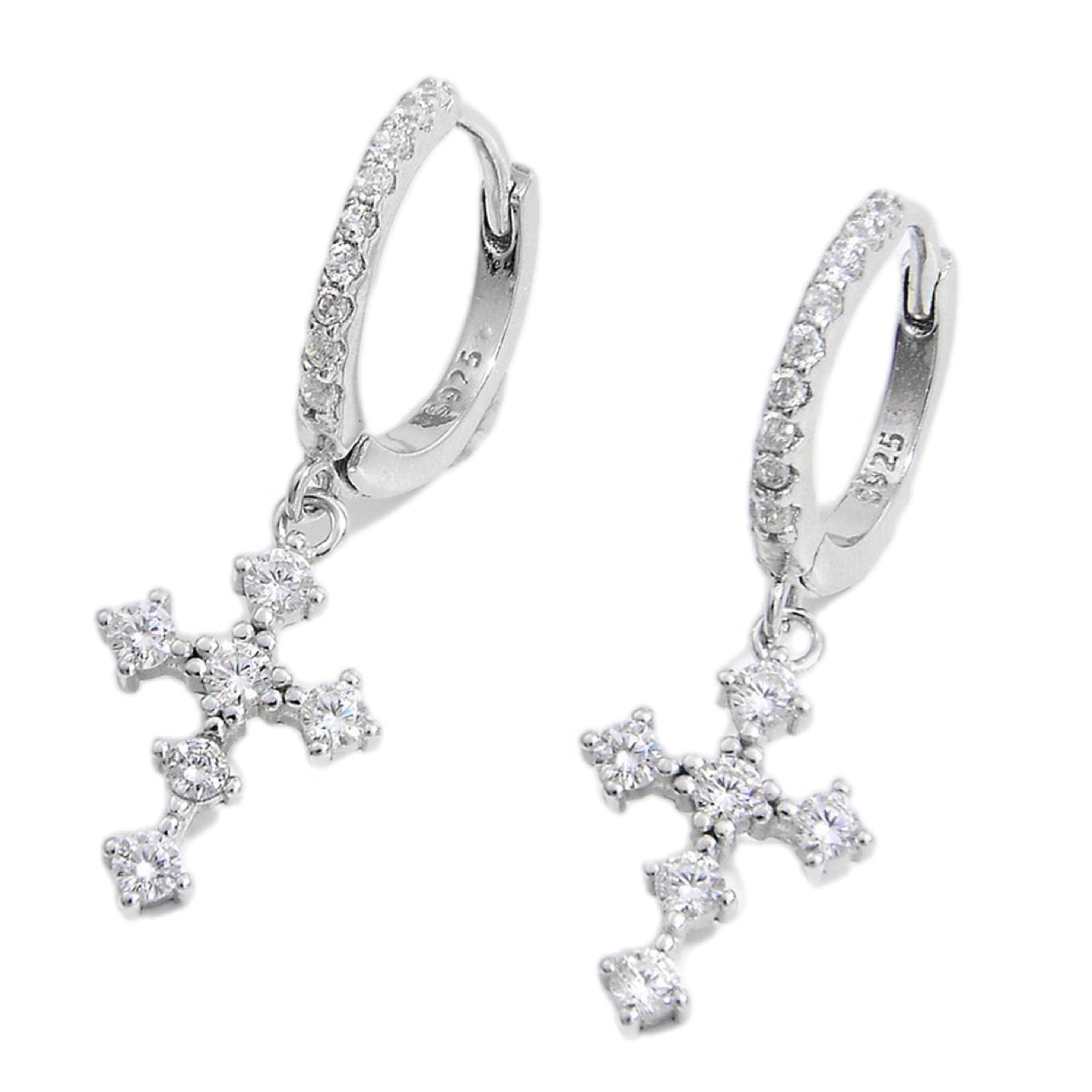 Sparkling Cross Dangle Hoop Earrings