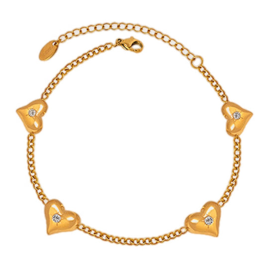 Golden Hearts Zircon Charm Bracelet