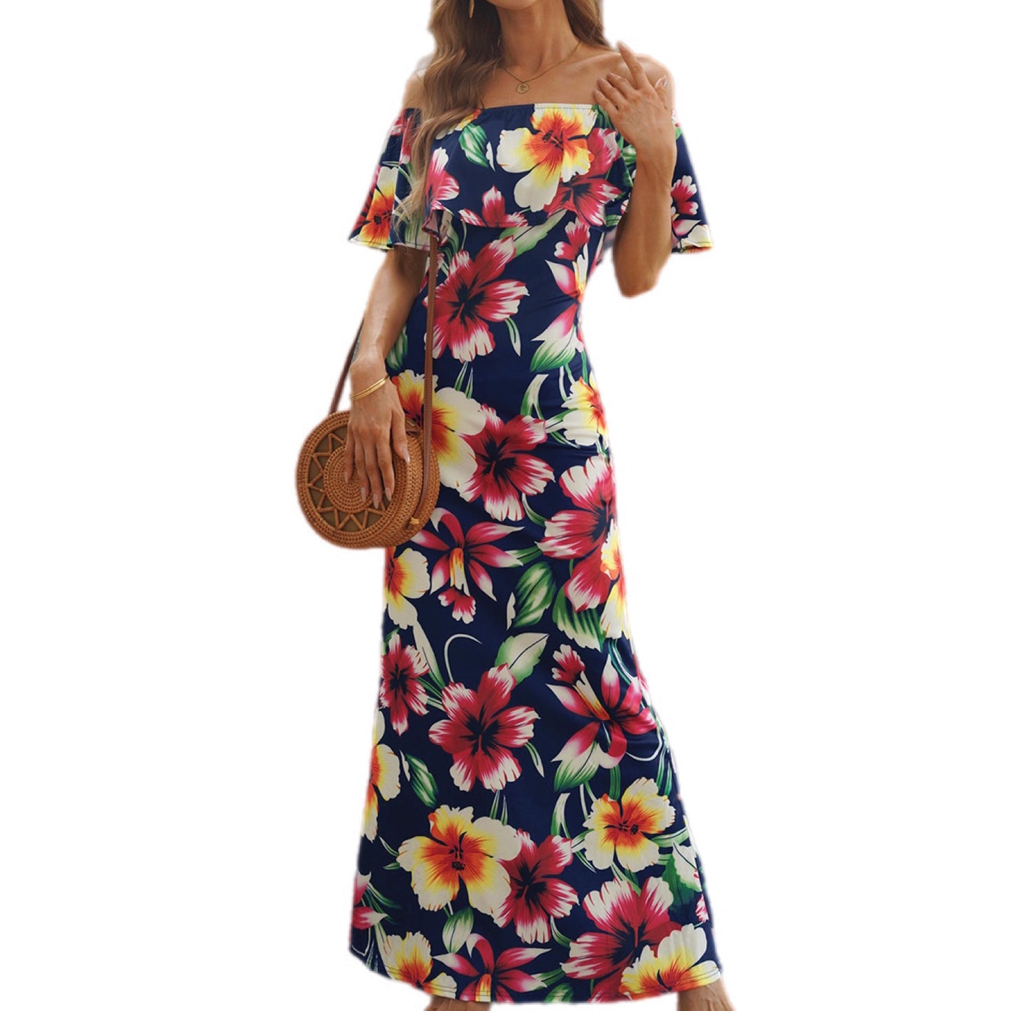 Tropical Radiance Off-Shoulder Maxi Dress