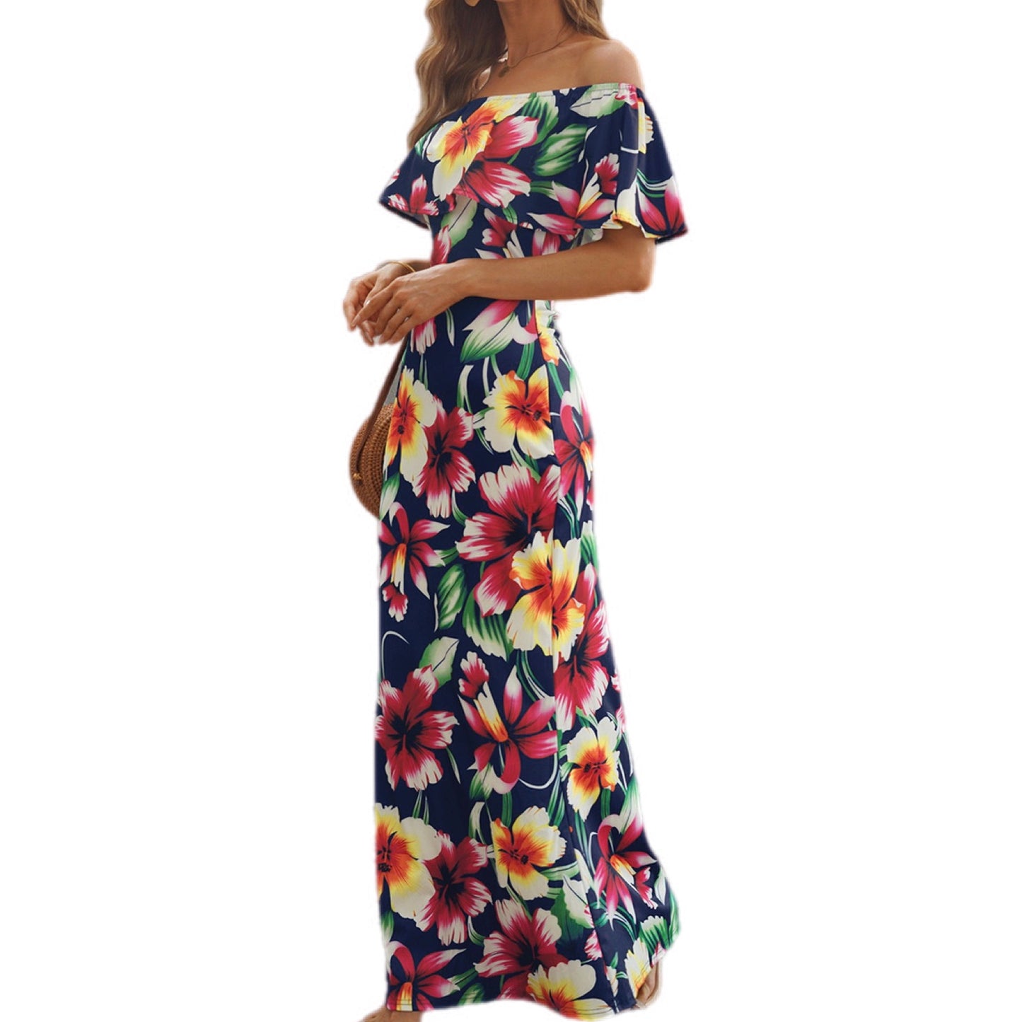 Tropical Radiance Off-Shoulder Maxi Dress