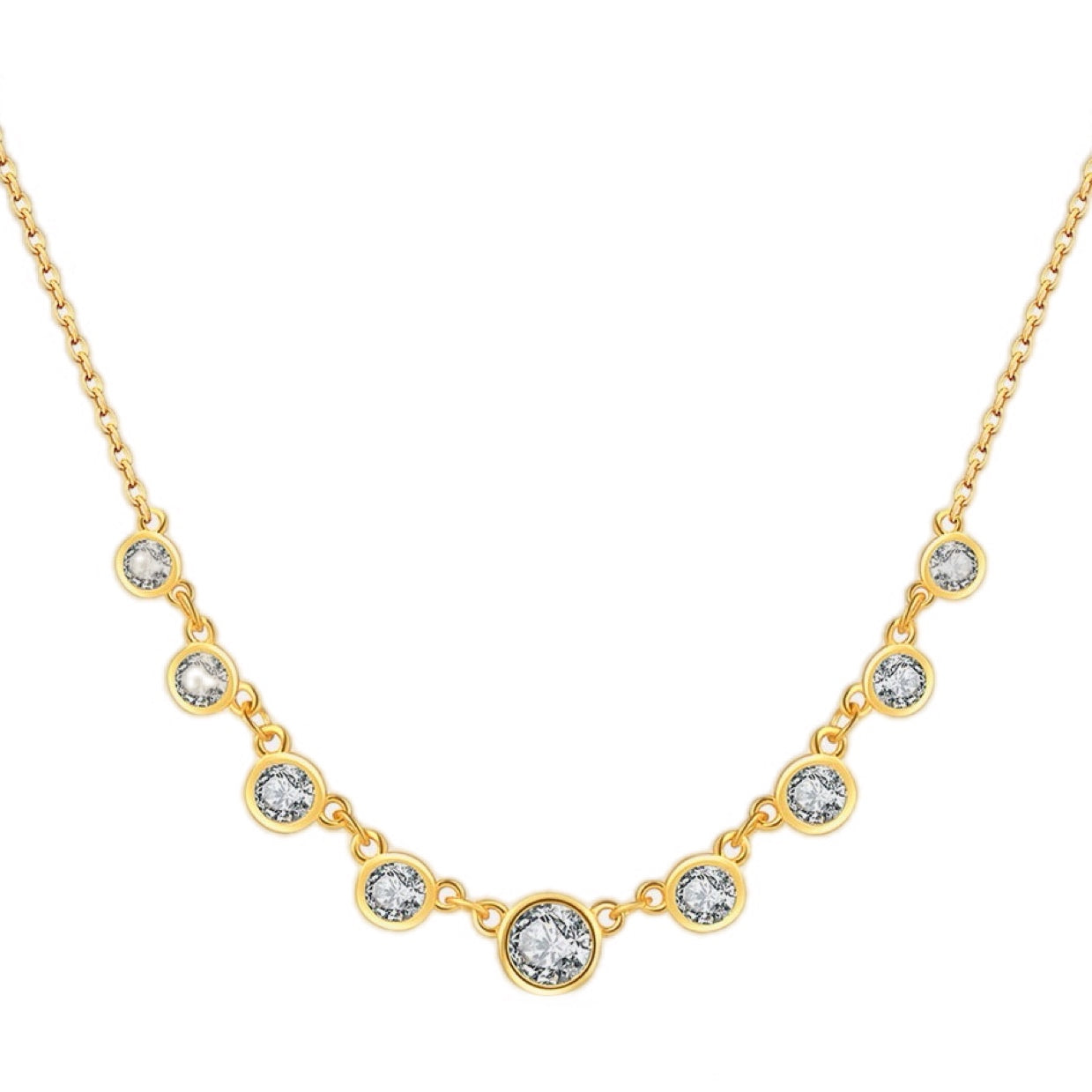 Silver/Gold Elegance Zircon Station Necklace