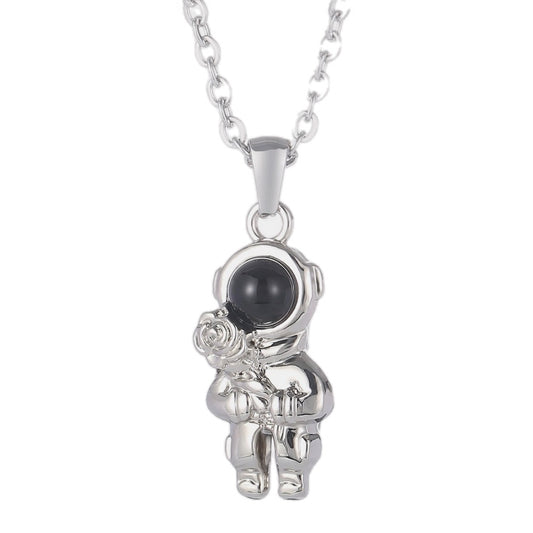 Celestial Embrace Cat's Eye Stone Astronaut Necklace