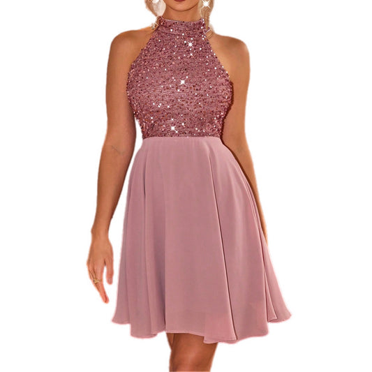 Sparkling Sequin Halter Cocktail Dress