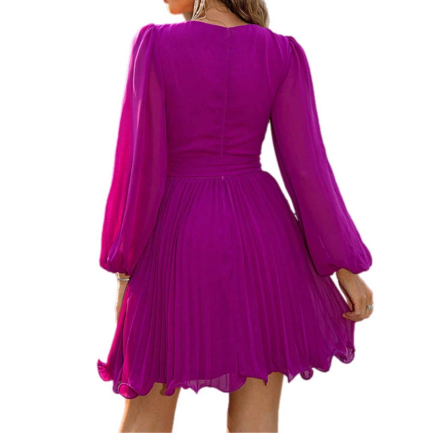 Vibrant Magenta Pleated Wrap Dress