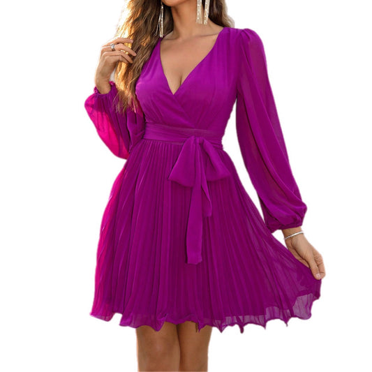 Vibrant Magenta Pleated Wrap Dress