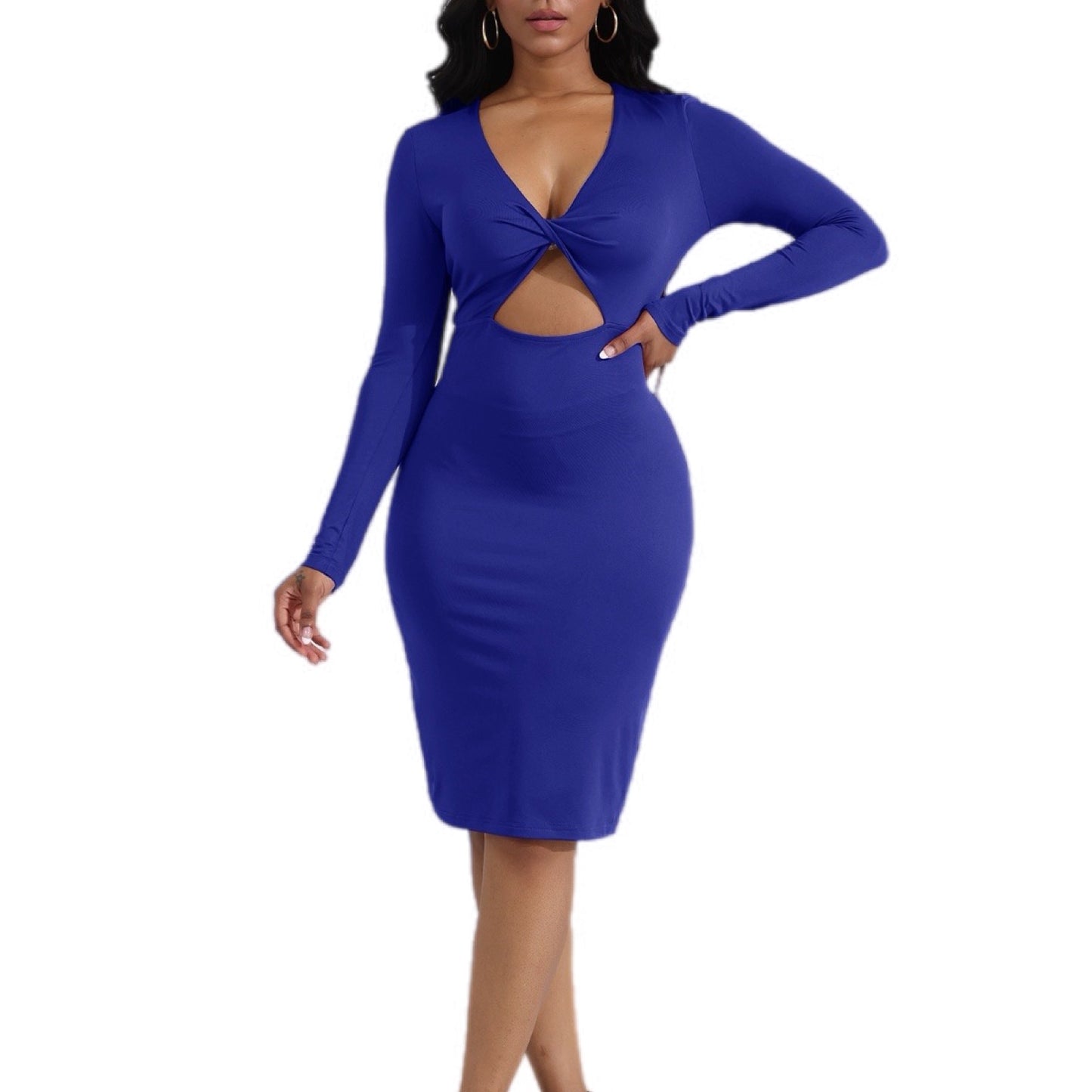 Cutout Twisted Long Sleeve Dress