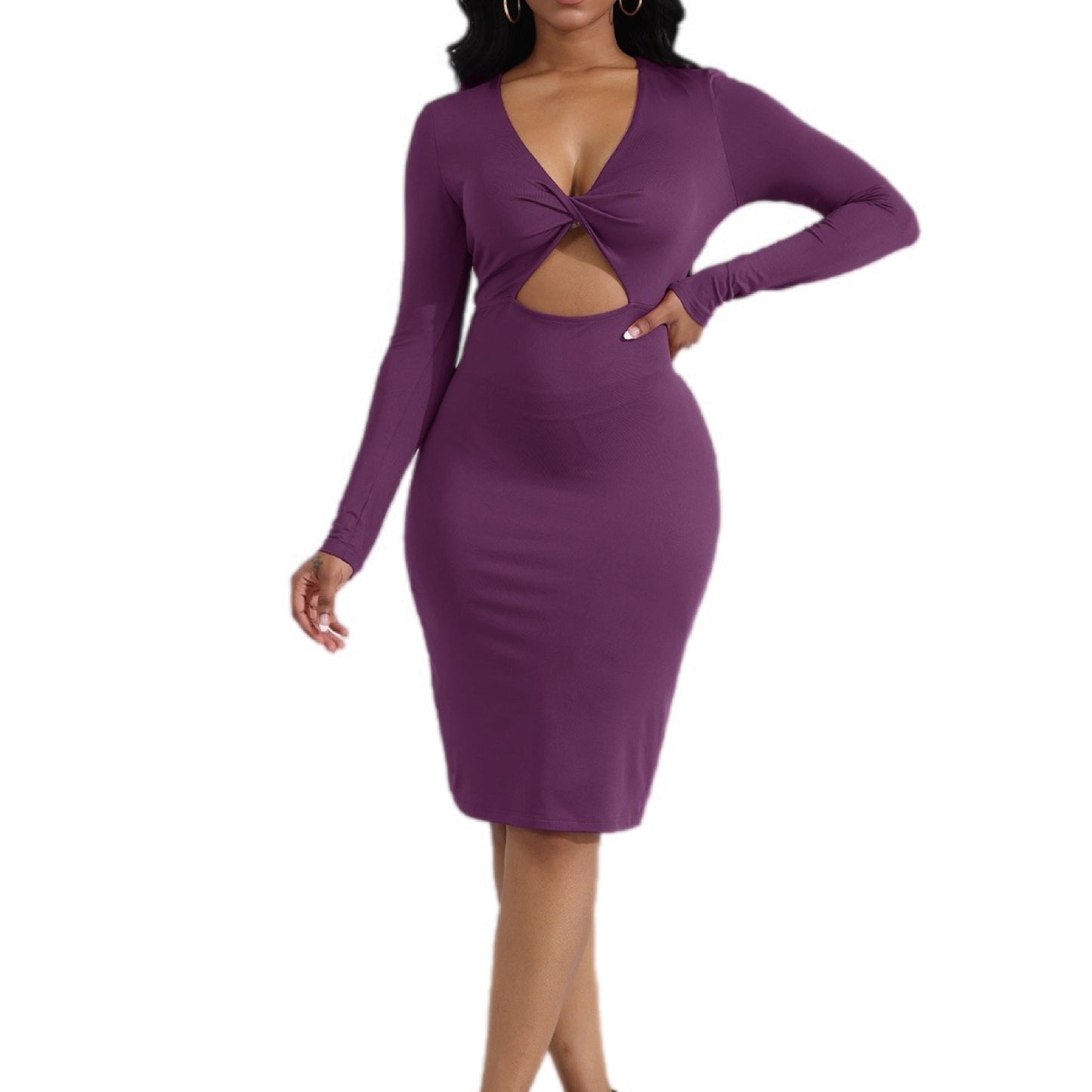 Cutout Twisted Long Sleeve Dress