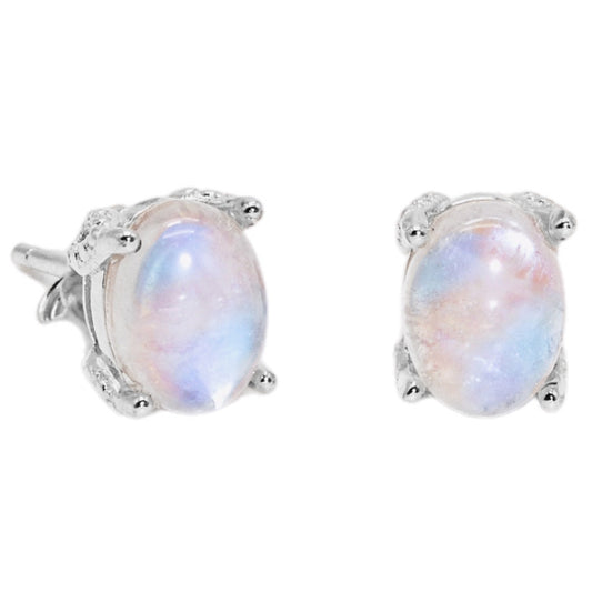 Natural Moonstone 4-Prong Stud Earrings