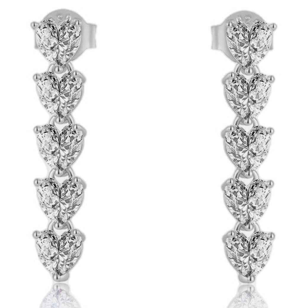 Inlaid Heart CZ Sterling Silver Drop Earrings